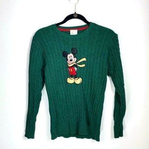 Disneystore Vintage Girls Green Crew Neck Embroidered Cable Knit Sweater L